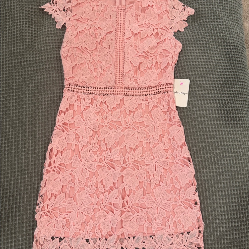 Main Strip Pink Lace Dress